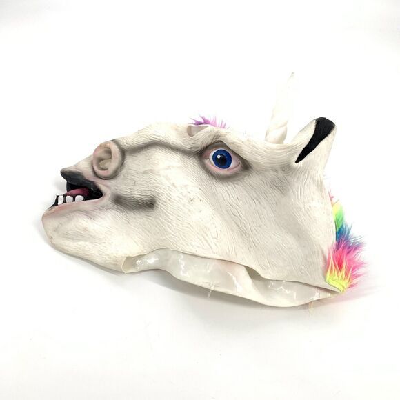 Latex Rainbow Mohawk Unicorn Mask Full Head Animal Mask Adult Horse White OS - Picture 2 of 7